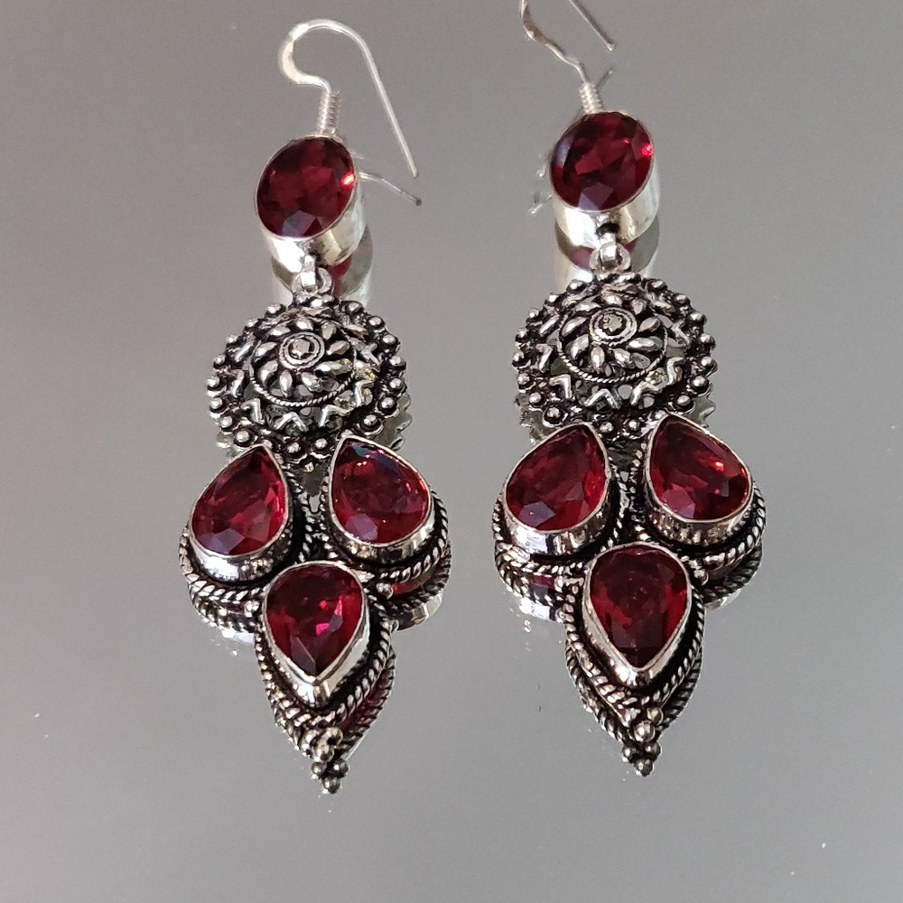 Beautiful Red Quartz Dangle Artwork Earrings